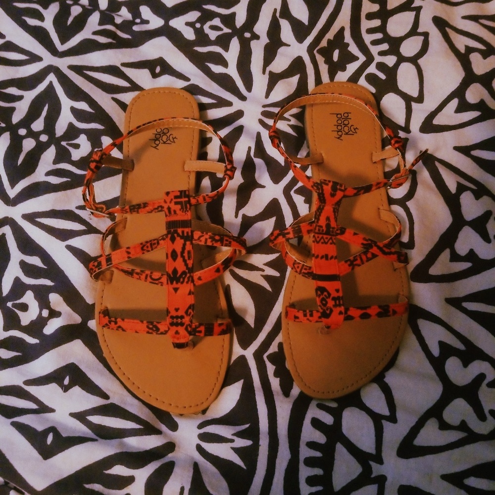 Black Poppy Red Patterned Sandals